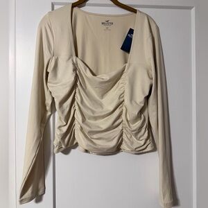 Hollister Cream Long Sleeve Ruched Top